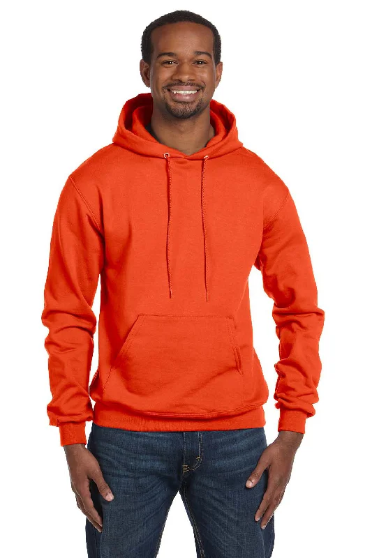 Men's high-performance workout t-shirt-Champion Mens Double Dry Eco Moisture Wicking Fleece Hooded Sweatshirt Hoodie w/ Pouch Pocket - Orange