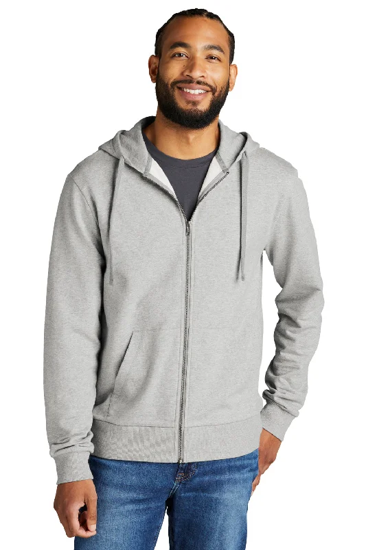 Men's performance sports t-shirt-Allmade Mens Organic French Terry Full Zip Hooded Sweatshirt Hoodie w/ Pockets - Heather Granite Grey