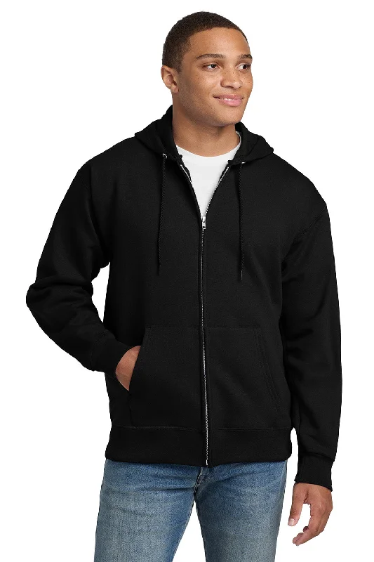 Men's workout-ready athletic t-shirt-Hanes Mens Ultimate Cotton PrintPro XP Pill Resistant Full Zip Hooded Sweatshirt Hoodie w/ Pockets - Black