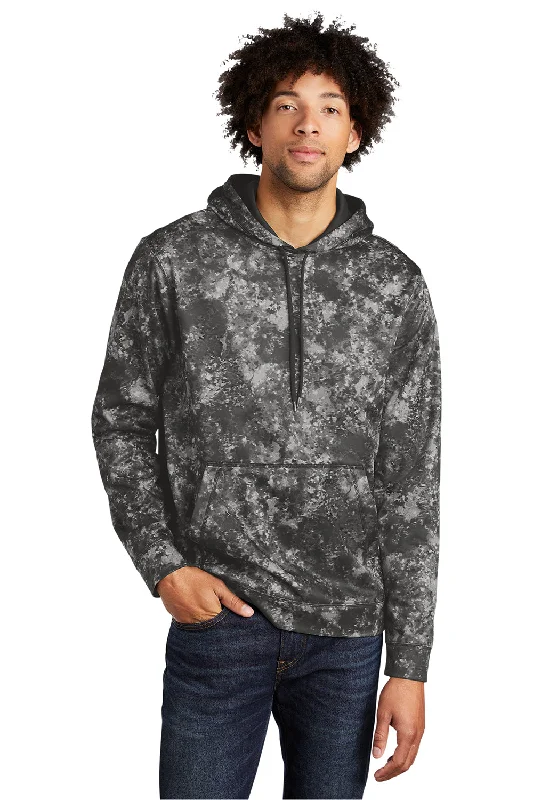 Men's comfortable exercise t-shirt-Sport-Tek Mens Sport-Wick Mineral Freeze Moisture Wicking Fleece Hooded Sweatshirt Hoodie w/ Pouch Pocket - Black