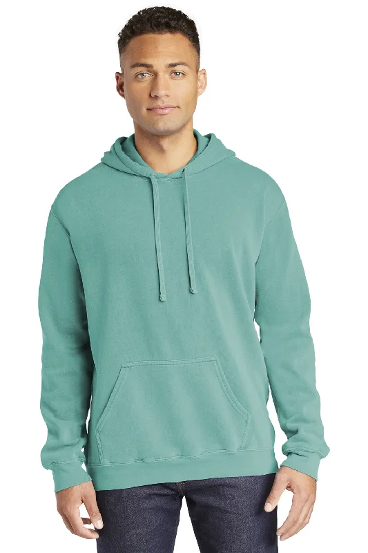 Men's quick-dry athletic t-shirt-Comfort Colors Mens Hooded Sweatshirt Hoodie w/ Pouch Pocket - Seafoam Green