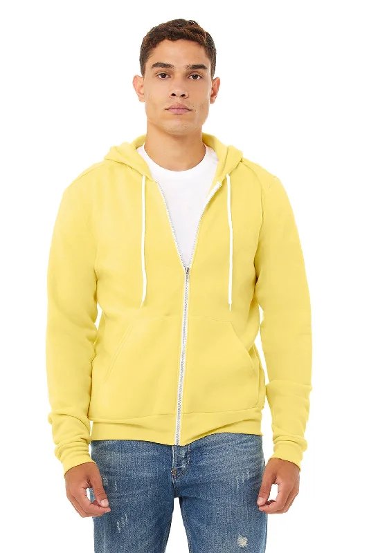 Men's eco-friendly gym t-shirt-Bella + Canvas Mens Fleece Full Zip Hooded Sweatshirt Hoodie w/ Pockets - Yellow