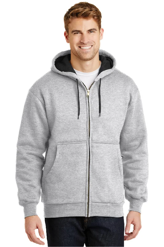 Men's modern fitness t-shirt-CornerStone Mens Full Zip Hooded Sweatshirt Hoodie w/ Pockets - Heather Grey