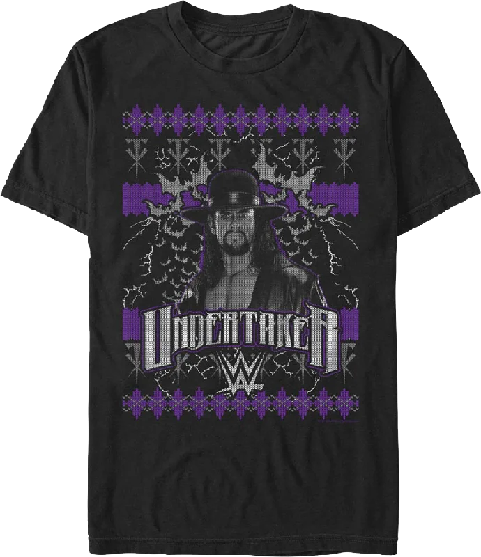 Men's fashion-forward activewear t-shirt-Faux Ugly Christmas Sweater Undertaker T-Shirt