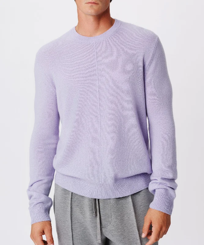 Men's tech-fabric sweater-Men's sustainable athletic t-shirt-Wool Cashmere Seamed Crew Neck Sweater - Skyflower