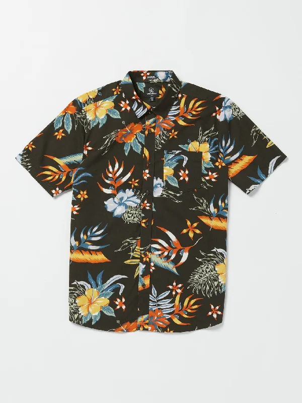 Men's button-up shirt-Men's tech fabric workout wear t-shirt-Sunriser Floral Short Sleeve Shirt - Stealth