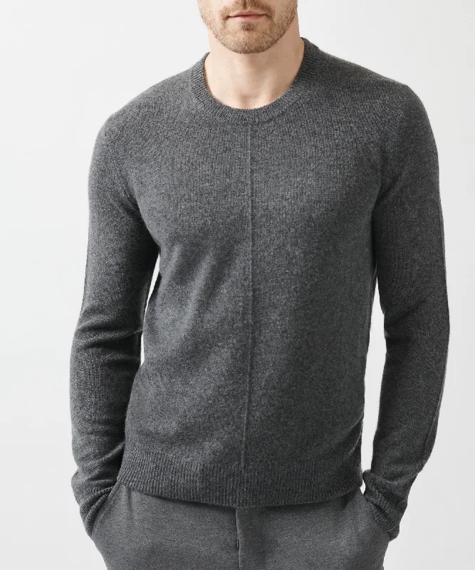 Men's eco-friendly sweater-Men's casual athletic wear t-shirt-Recycled Cashmere Exposed Seam Crew Neck Sweater - Heather Charcoal