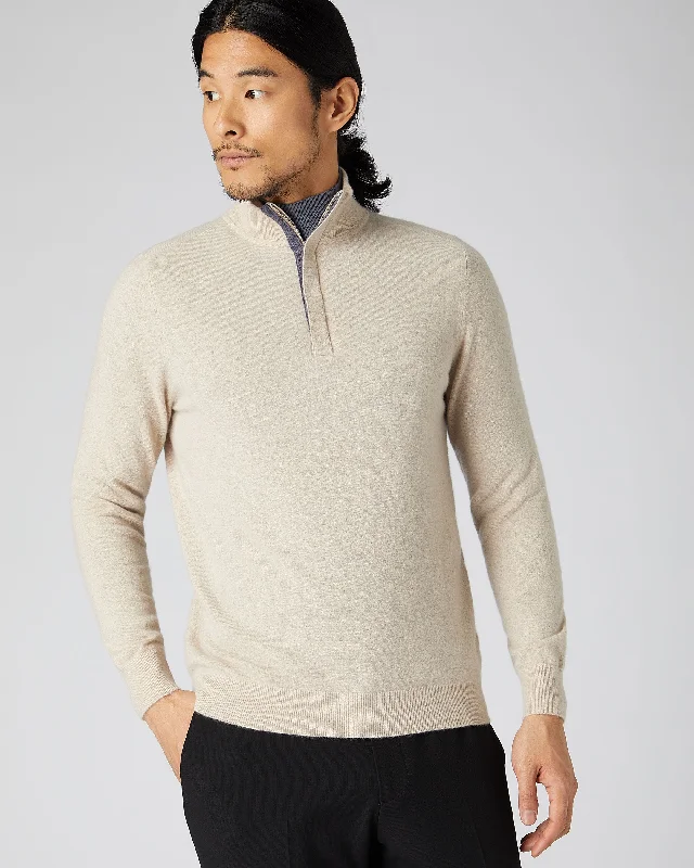 Men's all-season sweater-Men's quick-dry athletic t-shirt-Men's Baby Cashmere Half Zip Sweater Oatmeal Brown