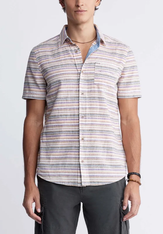 Men's short sleeve shirt-Men's breathable performance t-shirt-Sotaro Men's Short-Sleeve Striped Shirt in Multicolor - BM24301