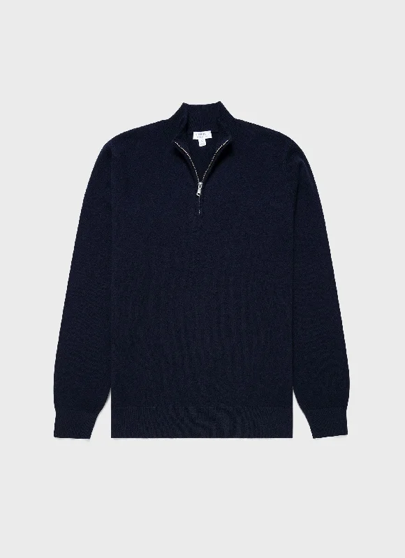 Men's all-season knitwear-Men's fashion-forward activewear t-shirt-Men's Cashmere Zip Neck Jumper in Navy