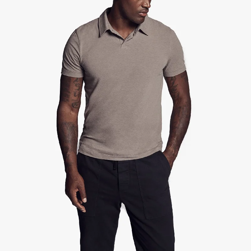 Men's gym-ready casual polo shirt-Men's fashion-forward activewear t-shirt-Brushed Stretch Jersey Polo - Warm Stone