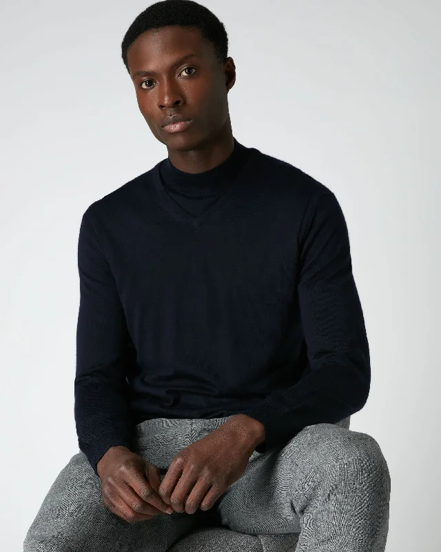 Men's tech-fabric sweater-Men's breathable performance t-shirt-Men's Conduit Fine Gauge Cashmere V Neck Sweater Navy Blue