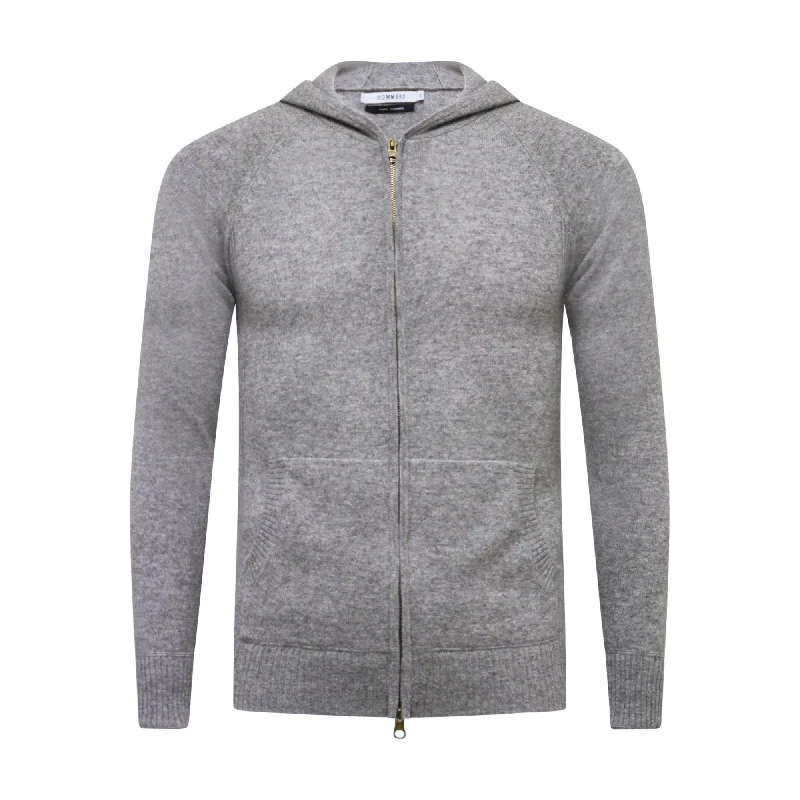 Men's club sweater-Men's relaxed fit performance t-shirt-Silver Hooded Cashmere Sweater in jersey stitch