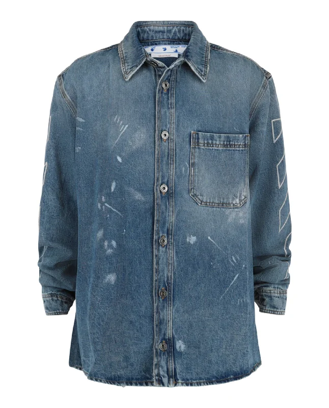 Men's denim jacket-Men's relaxed fit performance t-shirt-Diag Outline Paint Denim Jacket