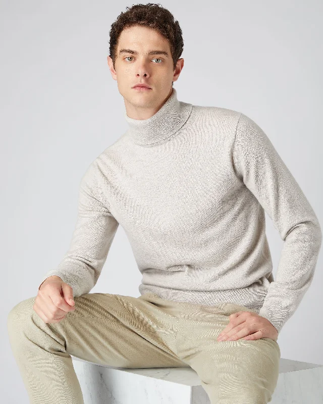 Men's must-have sweater-Men's casual athletic wear t-shirt-Men's The Trafalgar Polo Neck Cashmere Sweater Pebble Grey