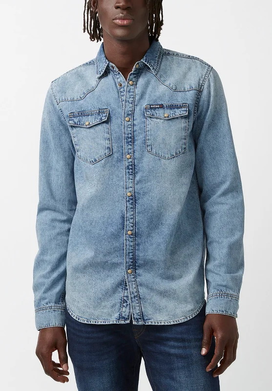 Men's fashionable shirt-Men's modern fitness t-shirt-Sheldon Men’s Long-Sleeve Shirt in Light Denim Blue - BM22636