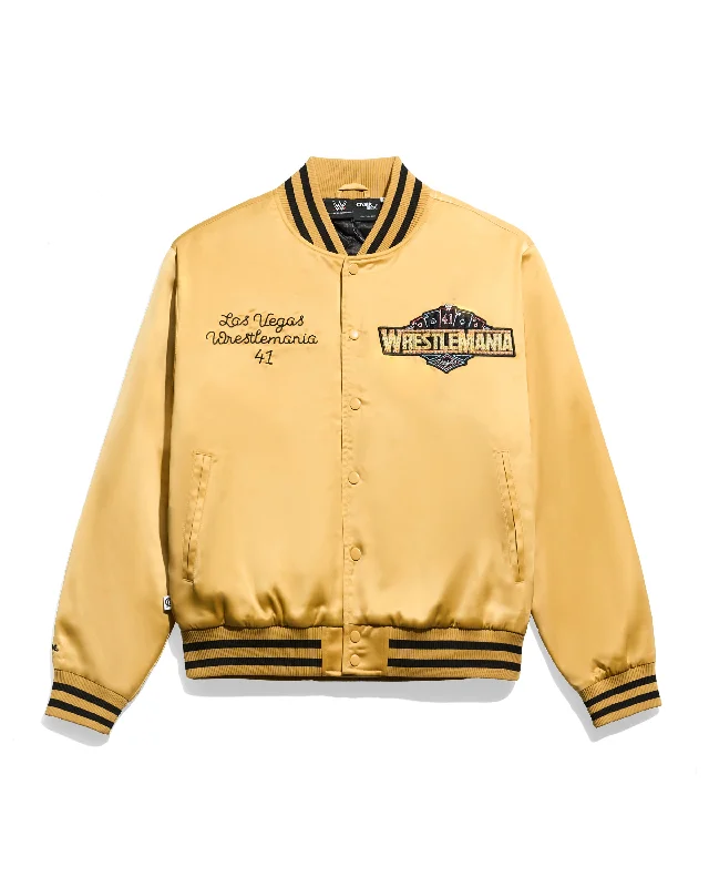 Men's quilted jacket-Men's summer fitness t-shirt-WrestleMania 41 Gold Satin Jacket