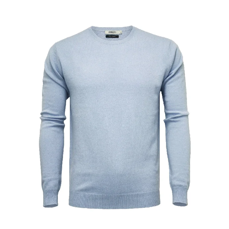 Men's weekend sweater-Men's sporty exercise t-shirt-Cashmere Crew Neck Sweater Light Blue