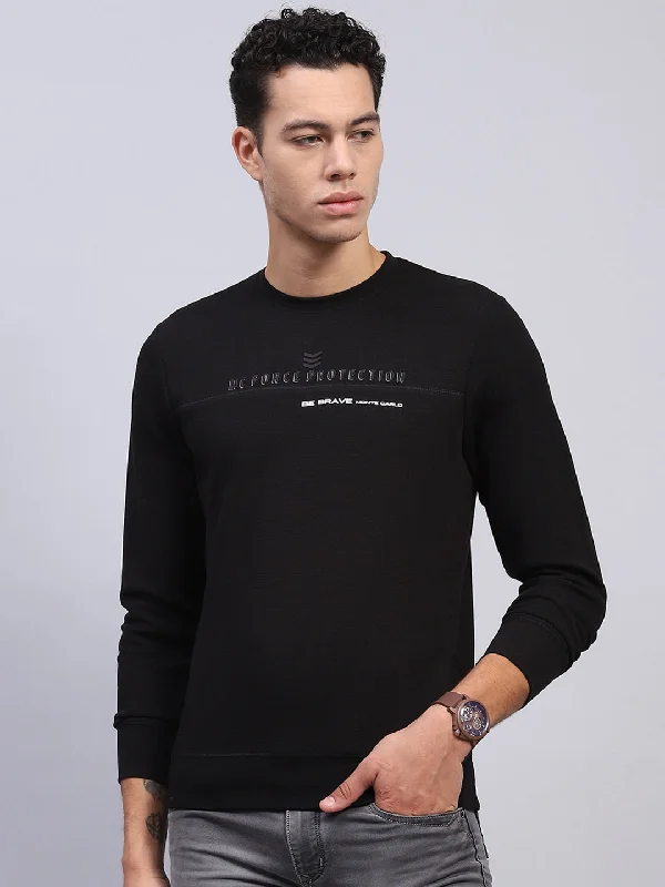 Men's eco-friendly gym t-shirt-Men Black Printed Round Neck Full Sleeve Winter T-Shirt