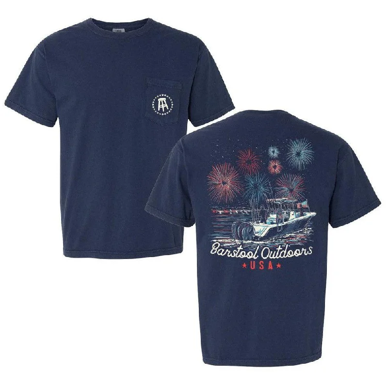 Men's comfortable exercise t-shirt-Barstool Outdoors Fireworks USA Pocket Tee