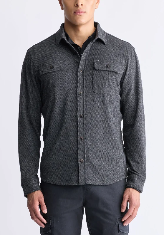 Men's lightweight shirt-Men's sustainable athletic t-shirt-Sigge Men's Long-Sleeve Blanket Shirt with Chest Pockets, Charcoal - BM24460