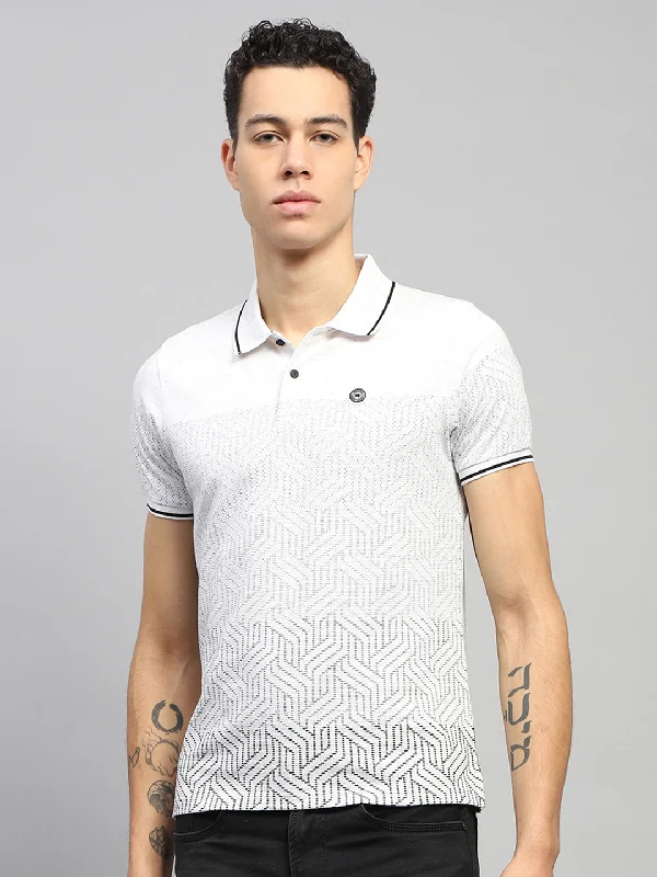 Men's fashion-forward activewear t-shirt-Men White Printed Collar Half Sleeve T-Shirt