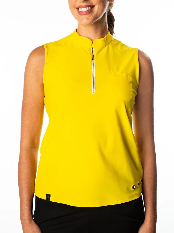 Men's versatile office wear polo shirt-Men's breathable performance t-shirt-Polly Yellow Sleeveless Polo - FINAL SALE