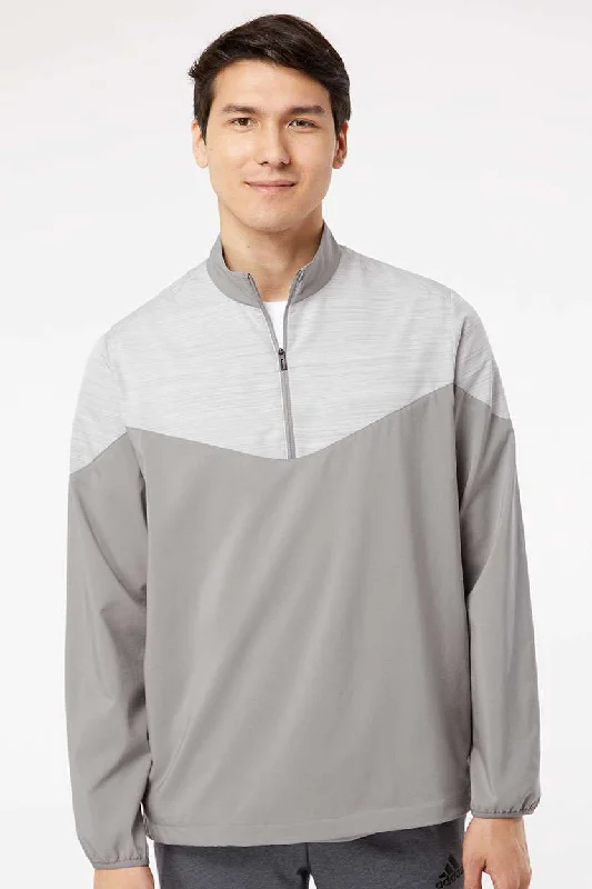 Men's safari jacket-Men's active lifestyle t-shirt-Adidas Mens Chevron Water Resistant 1/4 Zip Windshirt Jacket - Grey/Heather Grey