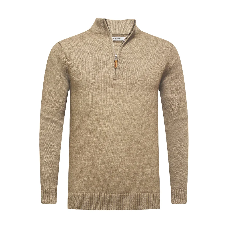 Men's training sweater-Men's ultra-breathable gym t-shirt-Hommard Montuosa half Zipper Sweater Camel