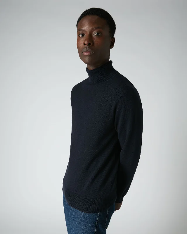 Men's lightweight sweater-Men's sustainable athletic t-shirt-Men's Trafalgar Turtle Neck Cashmere Sweater Navy Blue