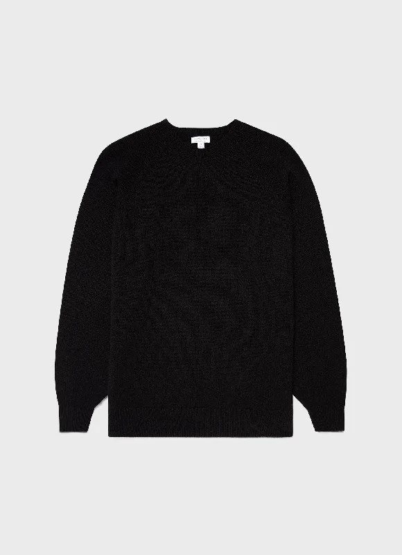 Men's urban knit-Men's casual athletic wear t-shirt-Men's Lambswool Crew Neck Jumper in Black