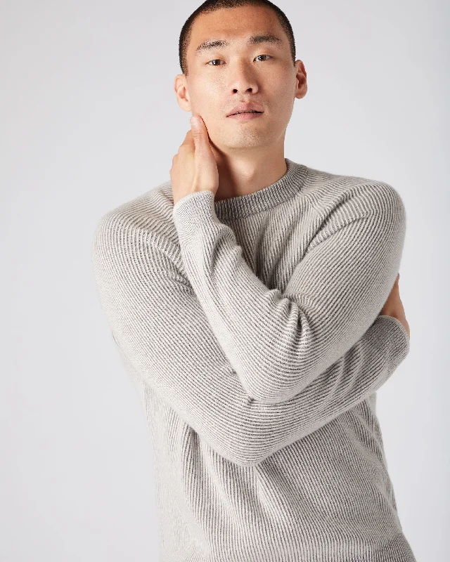 Men's high-end sweater-Men's sustainable athletic t-shirt-Men's Two Tone Rib Cashmere Sweater Snow Grey