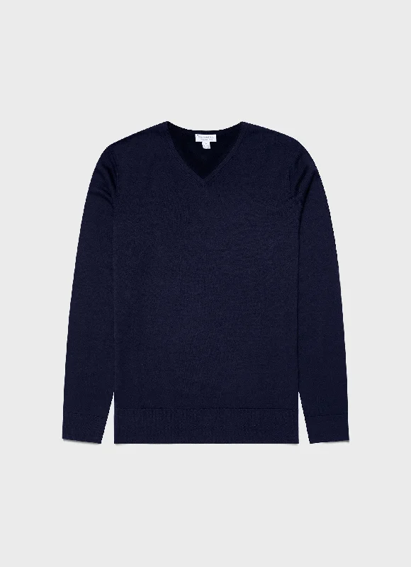 Men's durable knitwear-Men's sustainable athletic t-shirt-Men's Extra-Fine Merino V-neck in Light Navy