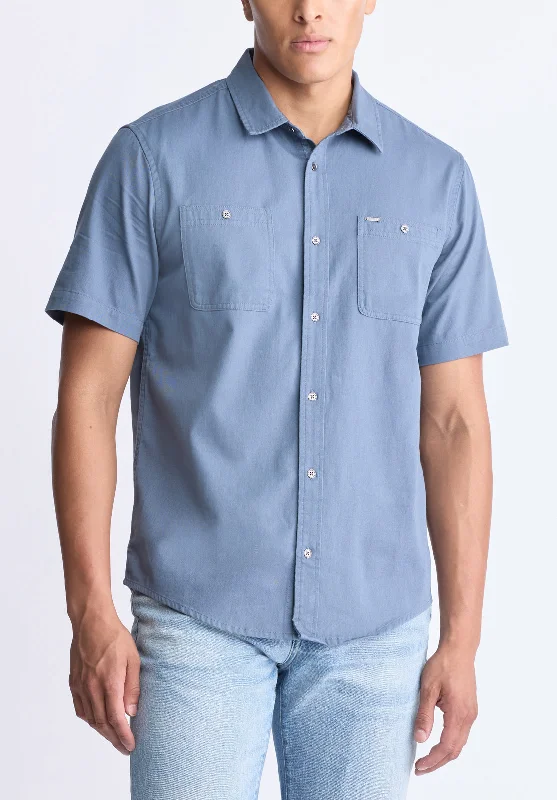 Men's skate shirt-Men's relaxed fit performance t-shirt-Sagrino Men's Short-Sleeve Utility Shirt, Mirage Blue - BM24501