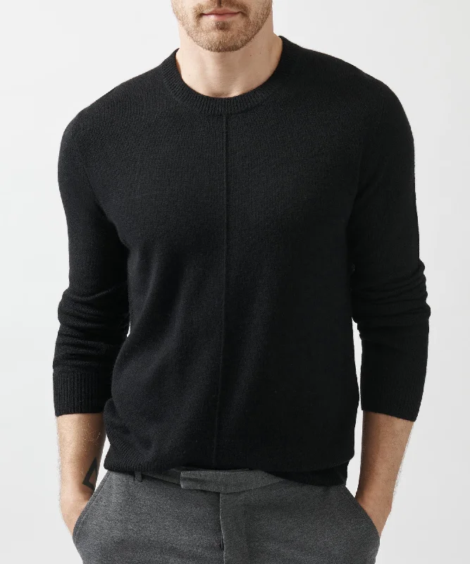 Men's ethical sweater-Men's high-performance workout t-shirt-Recycled Cashmere Exposed Seam Crew Neck Sweater - Black