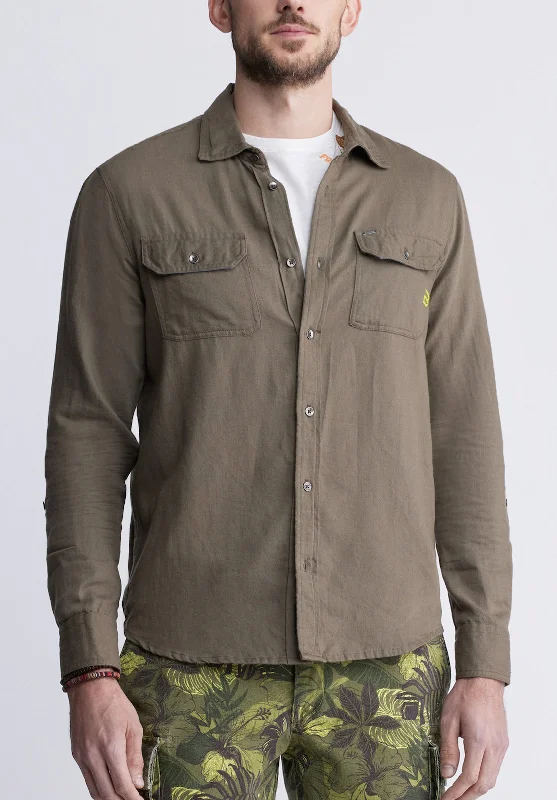 Men's no-iron shirt-Men's versatile fitness t-shirt-Sadaat Men's Long-Sleeve Utility Shirt in Sphagnum Green - BM24278