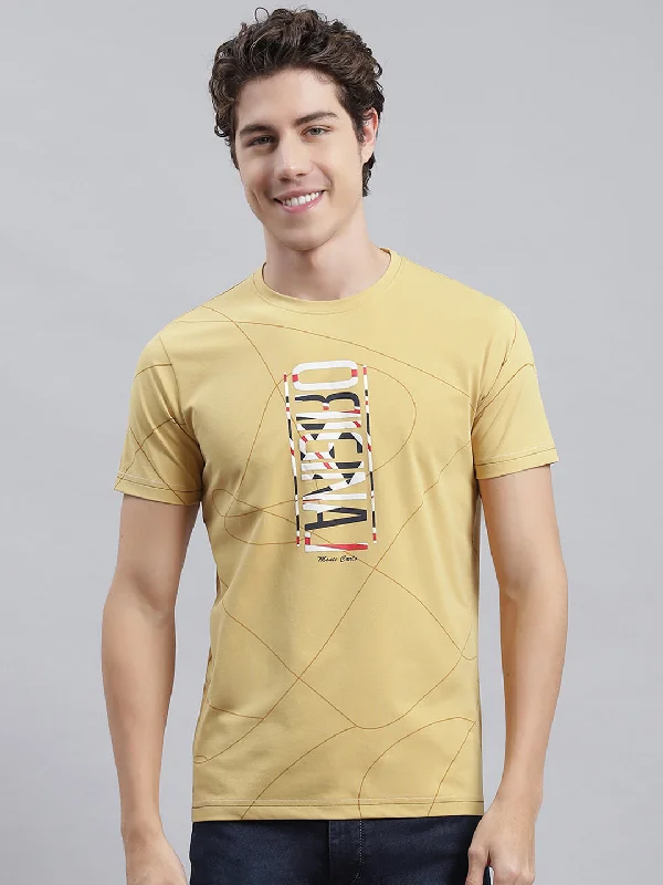 Men's workout-ready athletic t-shirt-Men Yellow Printed T-Shirt