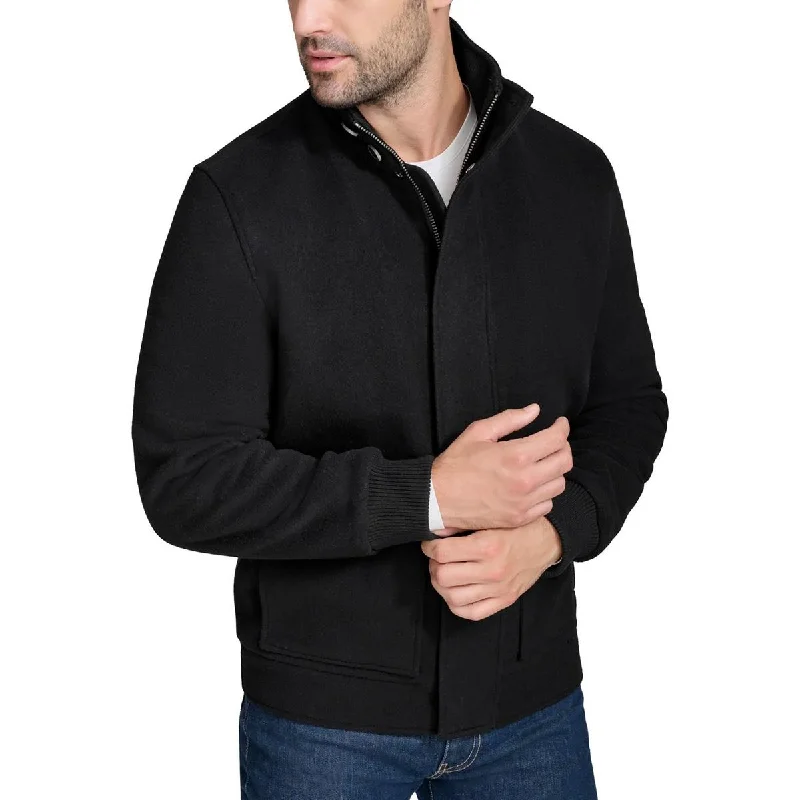 Men's cropped jacket-Men's ultra-breathable gym t-shirt-Mens Stand Collar Cold Weather Wool Coat