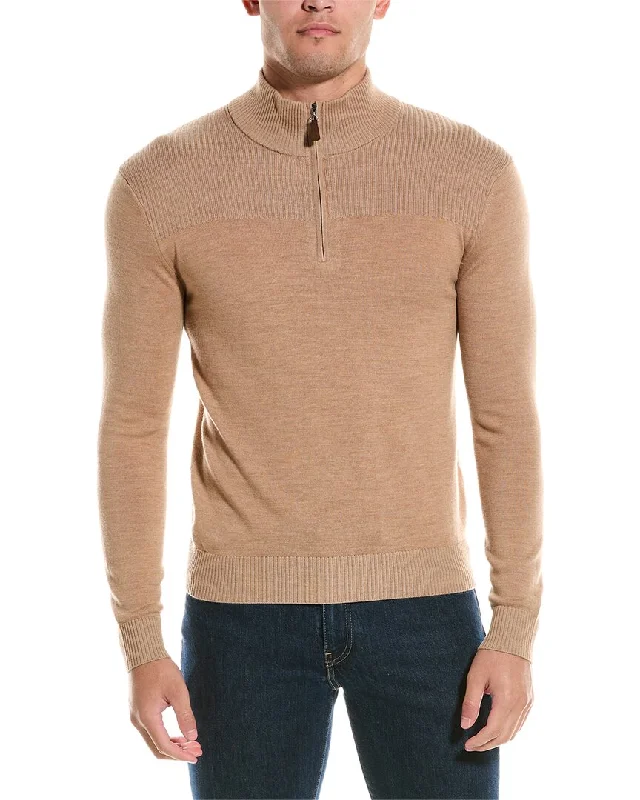 Men's premium sweatshirt-Men's tech fabric workout wear t-shirt-Bruno Magli Plaited Wool 1/4-Zip Sweater