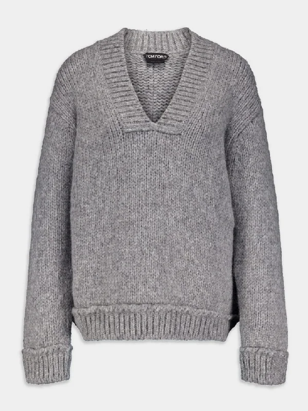 Men's fishing sweatshirt-Men's comfortable exercise t-shirt-Tom Ford Womens Alpaca Wool V-Neck Jumper In Gray