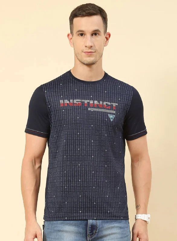 Men's sporty exercise t-shirt-Men NAvy Blue Printed T-Shirt