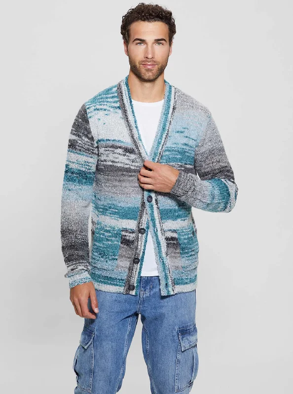 Men's anti-odor knitwear-Men's quick-dry athletic t-shirt-Blue Edoardo Space Dye Knit Cardigan