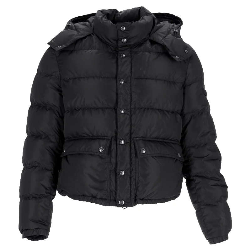 Men's puffer jacket-Men's weatherproof athletic wear t-shirt-Prada Sport Quilted Hooded Down Jacket in Black Nylon