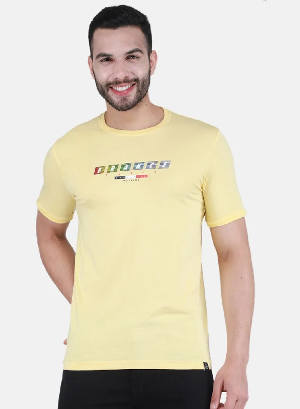 Men's comfortable exercise t-shirt-Men Yellow Printed T-Shirt