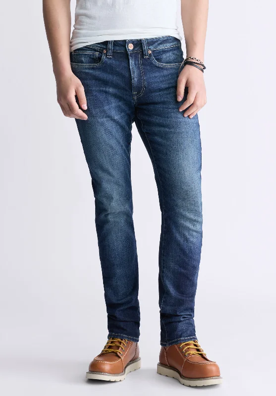 Men's cropped pants-Men's quick-dry athletic t-shirt-Slim Ash Men's Jeans, Contrast Whiskered Indigo - BM26024