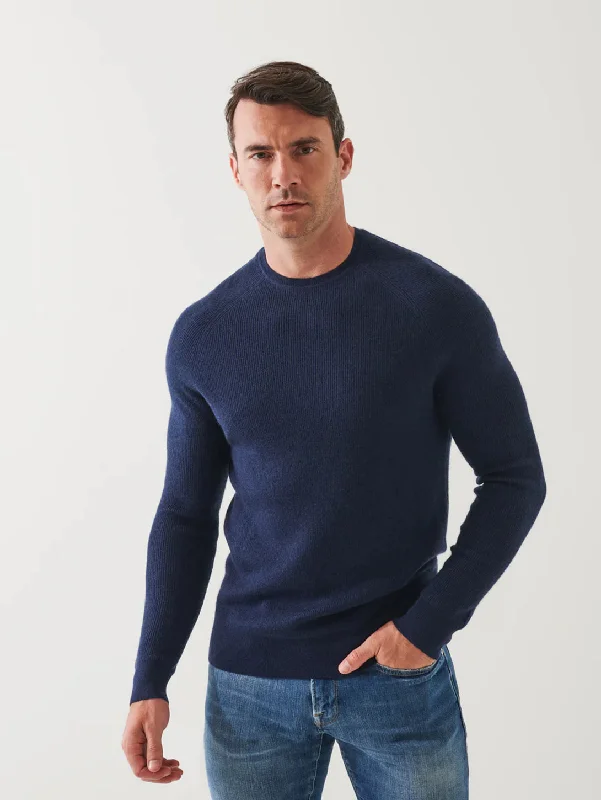 Men's vintage sweater-Men's quick-dry athletic t-shirt-Merino Wool Ribbed Crew Sweater - Cosmos Blue