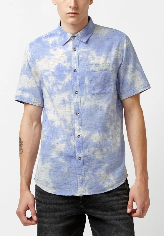 Men's fair trade shirt-Men's organic athletic t-shirt-Sotar Tie Dye Blue Button Shirt - BM23919