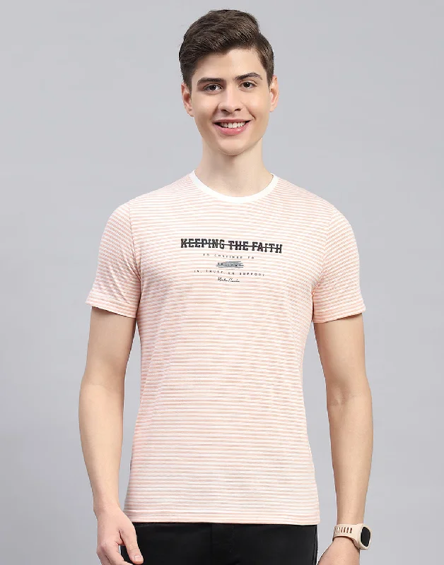 Men's breathable performance t-shirt-Men Pink Printed Round Neck Half Sleeve T-Shirt