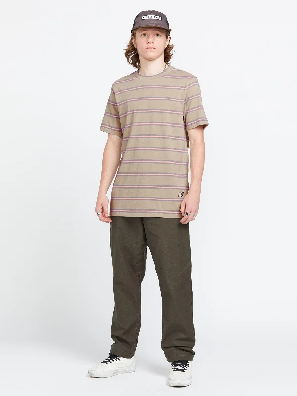 Men's polyester shirt-Men's lightweight athletic wear t-shirt-Volcom Entertainment Hockey Dad Crew Short Sleeve Shirt - Light Khaki