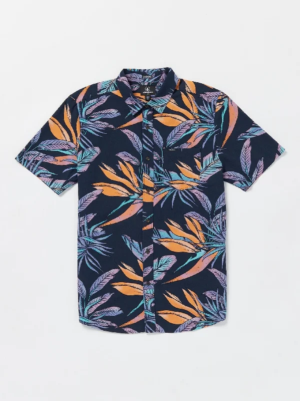 Men's high-end shirt-Men's workout-ready athletic t-shirt-Indospray Floral Woven Short Sleeve Shirt - Navy